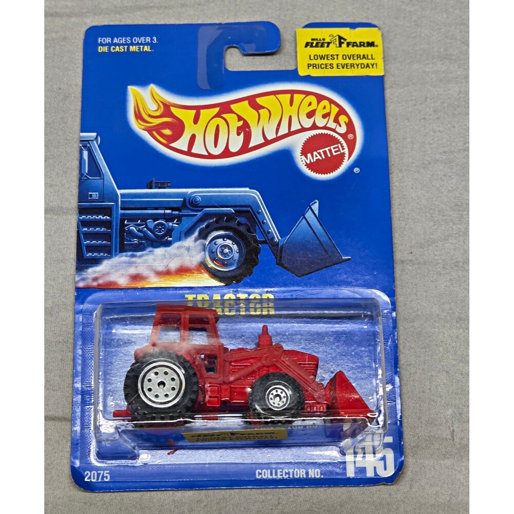1991 Hot Wheels Tractor Red Blue Card #145 Vintage Diecast Fleet Farm Sticker